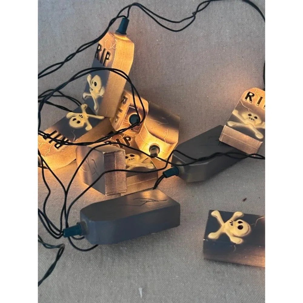 Vintage 10 Halloween Tombstone Skull String Lights Rest In Peace RIP Party Decor